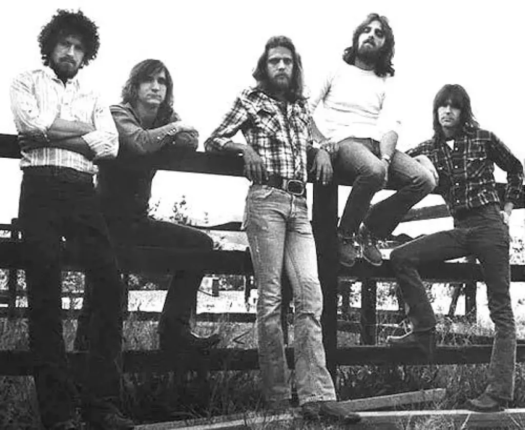 (Soldan) Don Henley, Joe Walsh, Don Felder, Glenn Frey ve Randy Meisner ile birlikte (Platt Koleksiyonu / Getty Images)