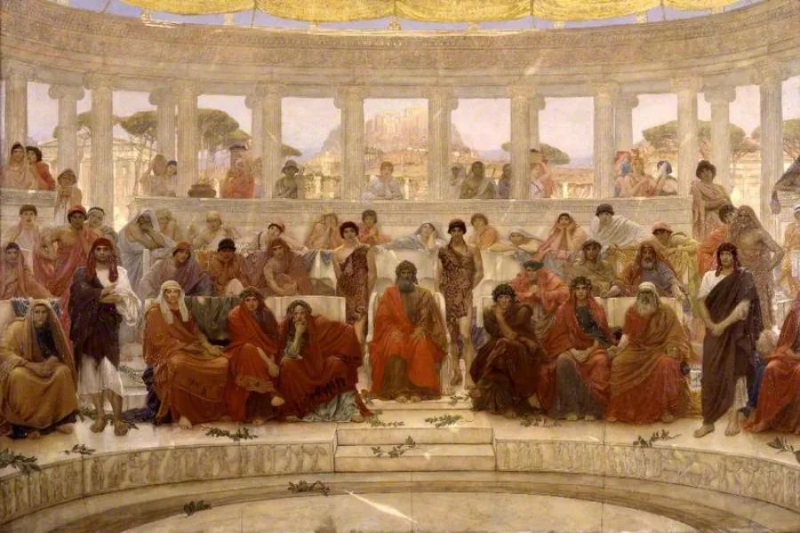 Atina'da Agamemnon temsilinde bir seyirci.