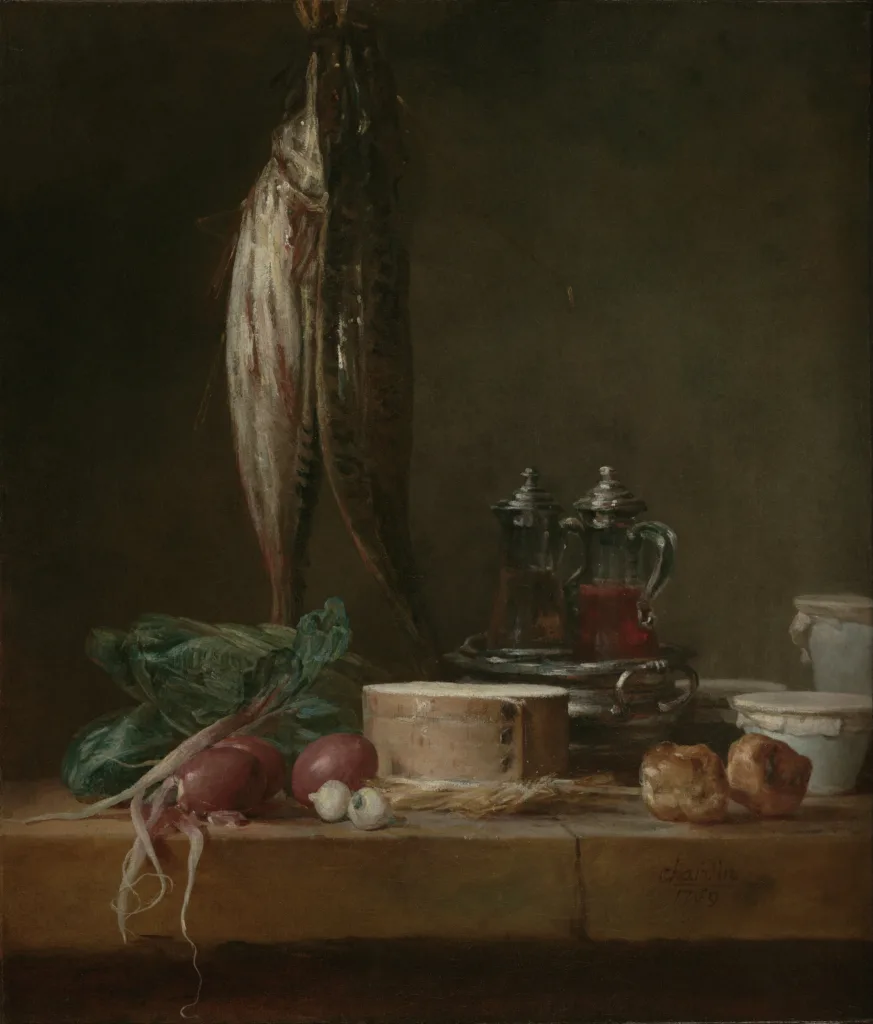 Jean Siméon Chardin, Balık ve Sebzelerle Natürmort (1769),  J. Paul Getty Müzesi