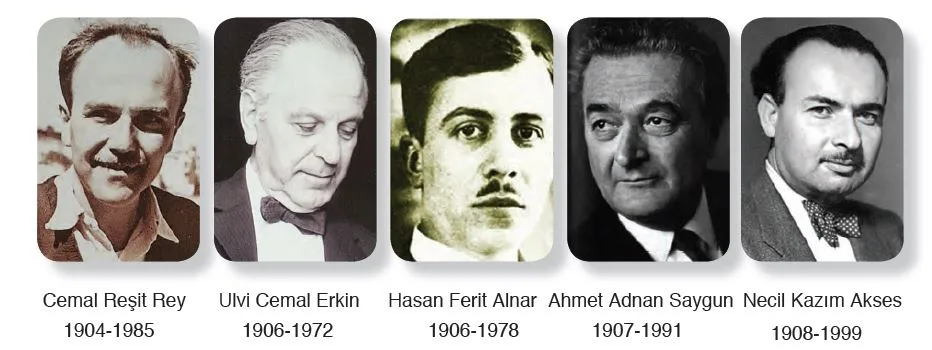 Türk Beşleri; Cemal Reşit Rey, Ulvi Cemal Erkin, Ahmet Adnan Saygun, Hasan Ferit Alnar ve Necil Kazım Akses’dir. Türkiye Cumhuriyeti'nin kuruluş döneminde eserleriyle kendilerinden oldukça söz ettirmişler, Türk müziğini evrensel düzeye ulaştırmayı amaçlamışlardır.