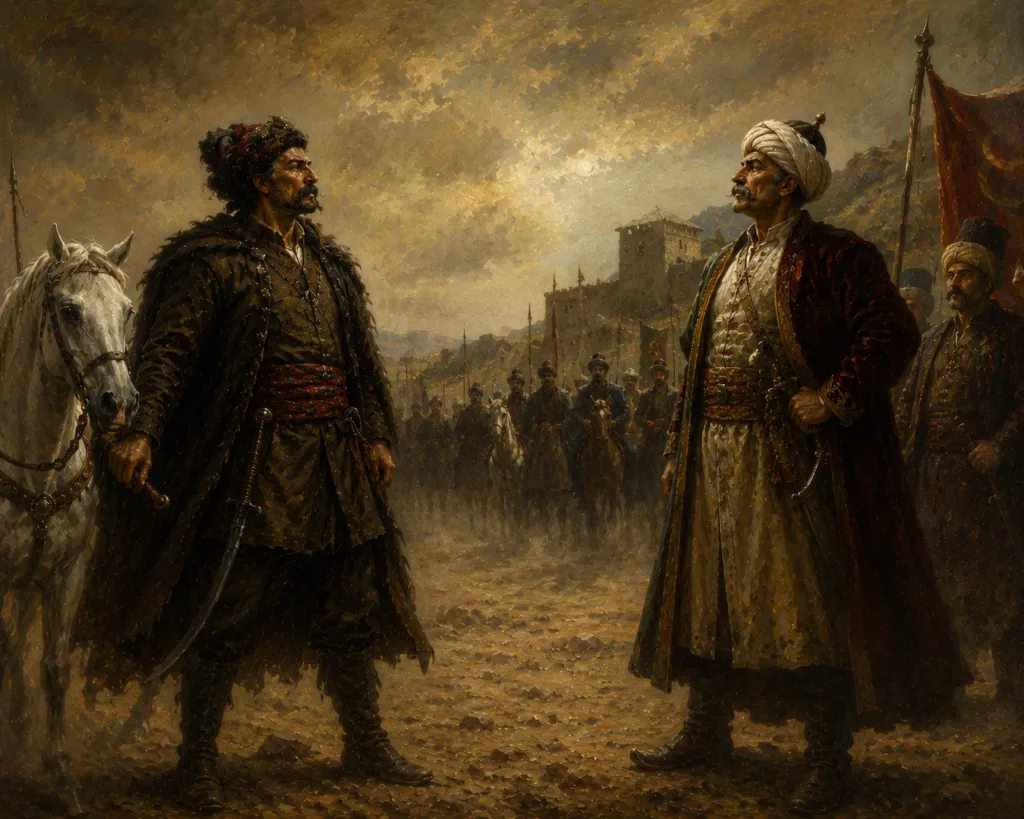 Köroğlu Destanı, Köroğlu ve Bolu Bey'i temsili görsel.